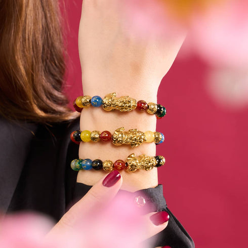 Pixiu Feng Shui Bracelet | FIVE Elements | Chakra Agate x 18k Gold